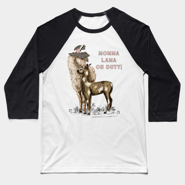 Momma Lama on Duty! Baseball T-Shirt by Salzanos